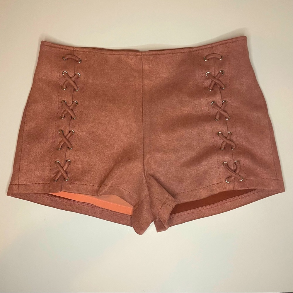 Faux Suede Shorts Pink Hot Pants Dressy Shorts Gold Tone Zipper Shorts Large